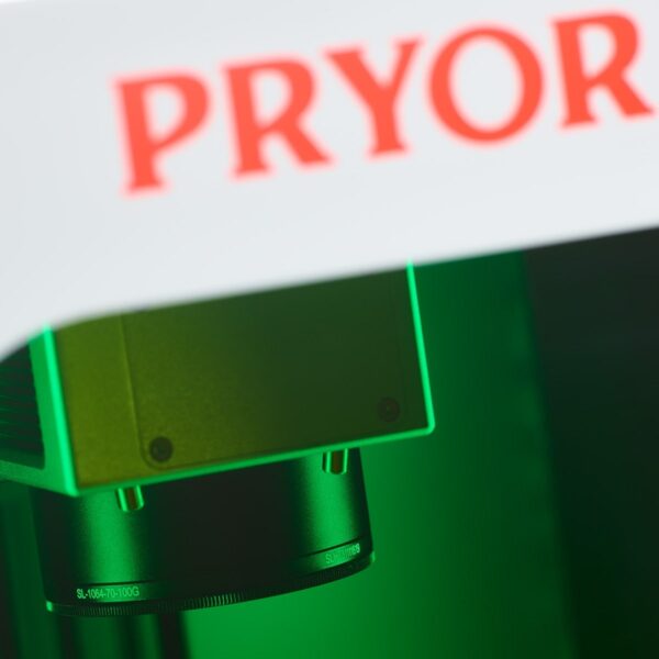 The Pryor logo on the front of the MarkMate Laser Marking Machine